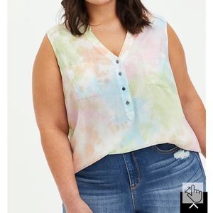 Torrid Womens Multicolor Tie Dye Sleeveless V Neck Tunic Blouse Top